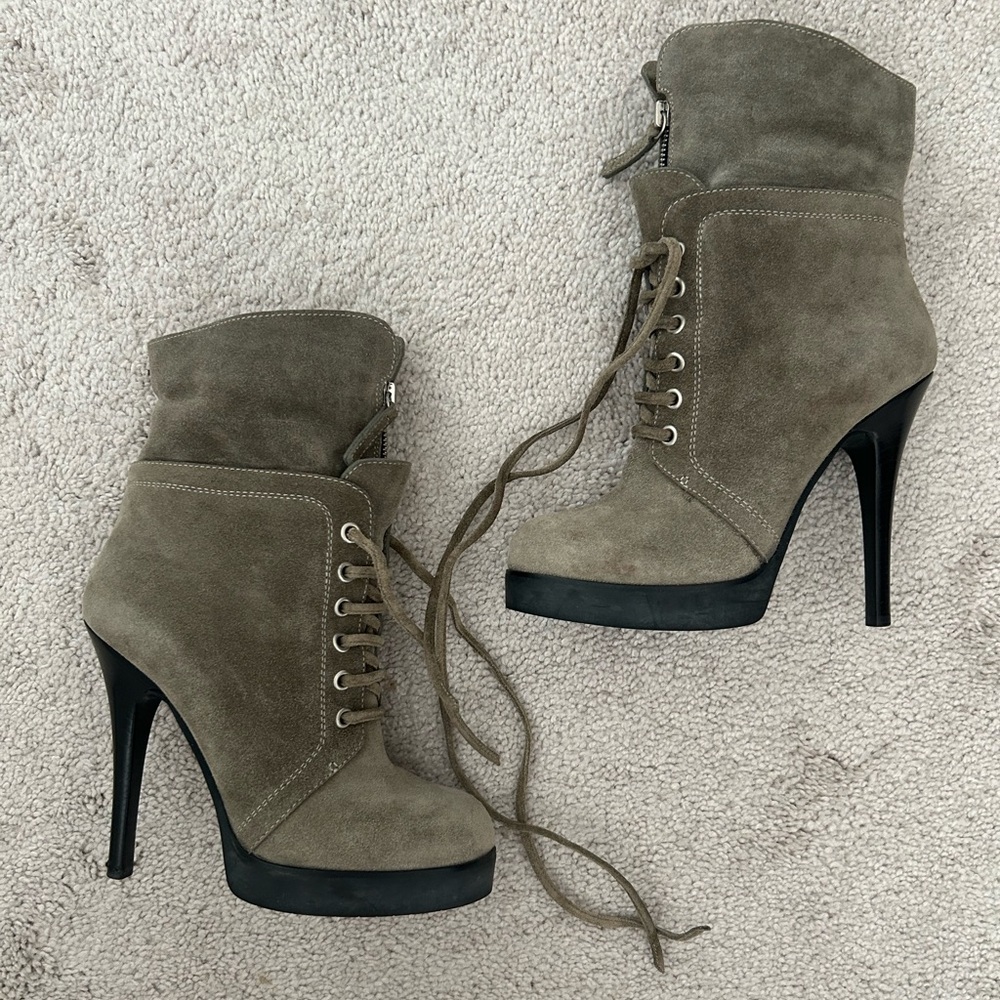 Vintage Giuseppe Combat Suede Stiletto Zip Platform Ankle Booties